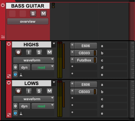 Two tracks and a folder holding a split bass tone